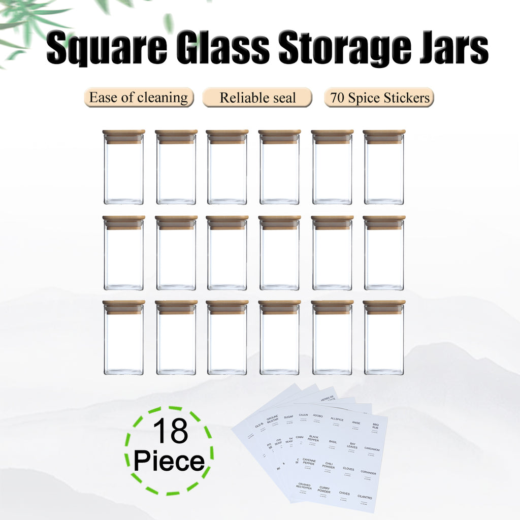 Square Glass Spice Jars, Set of 18 – photo 2