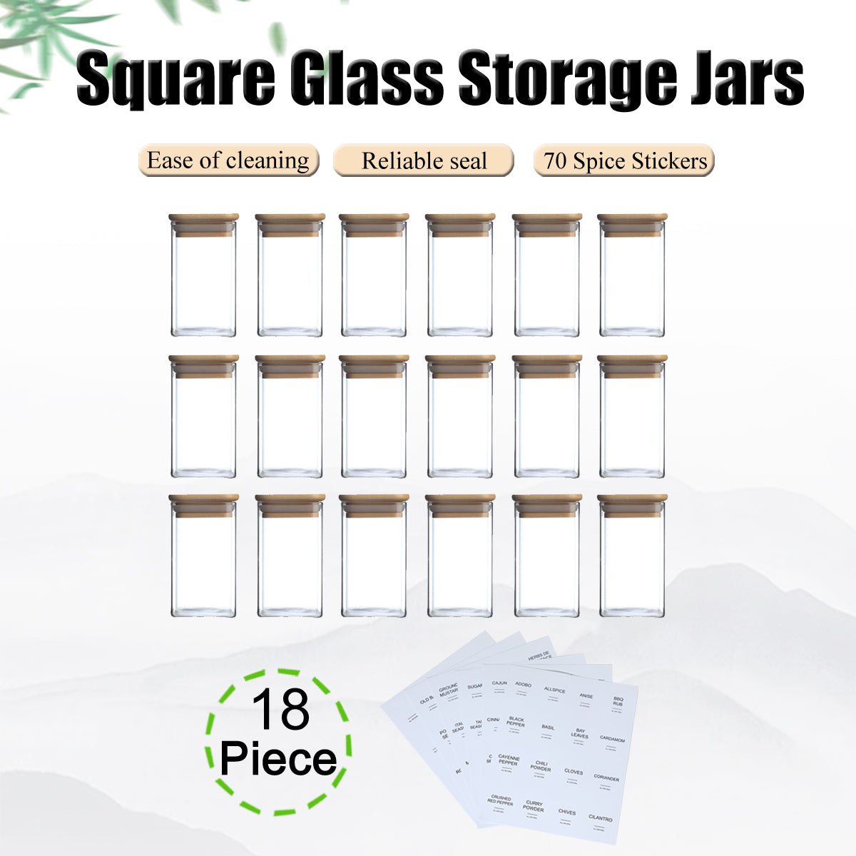 Square Glass Spice Jars, Set of 18 – photo 2