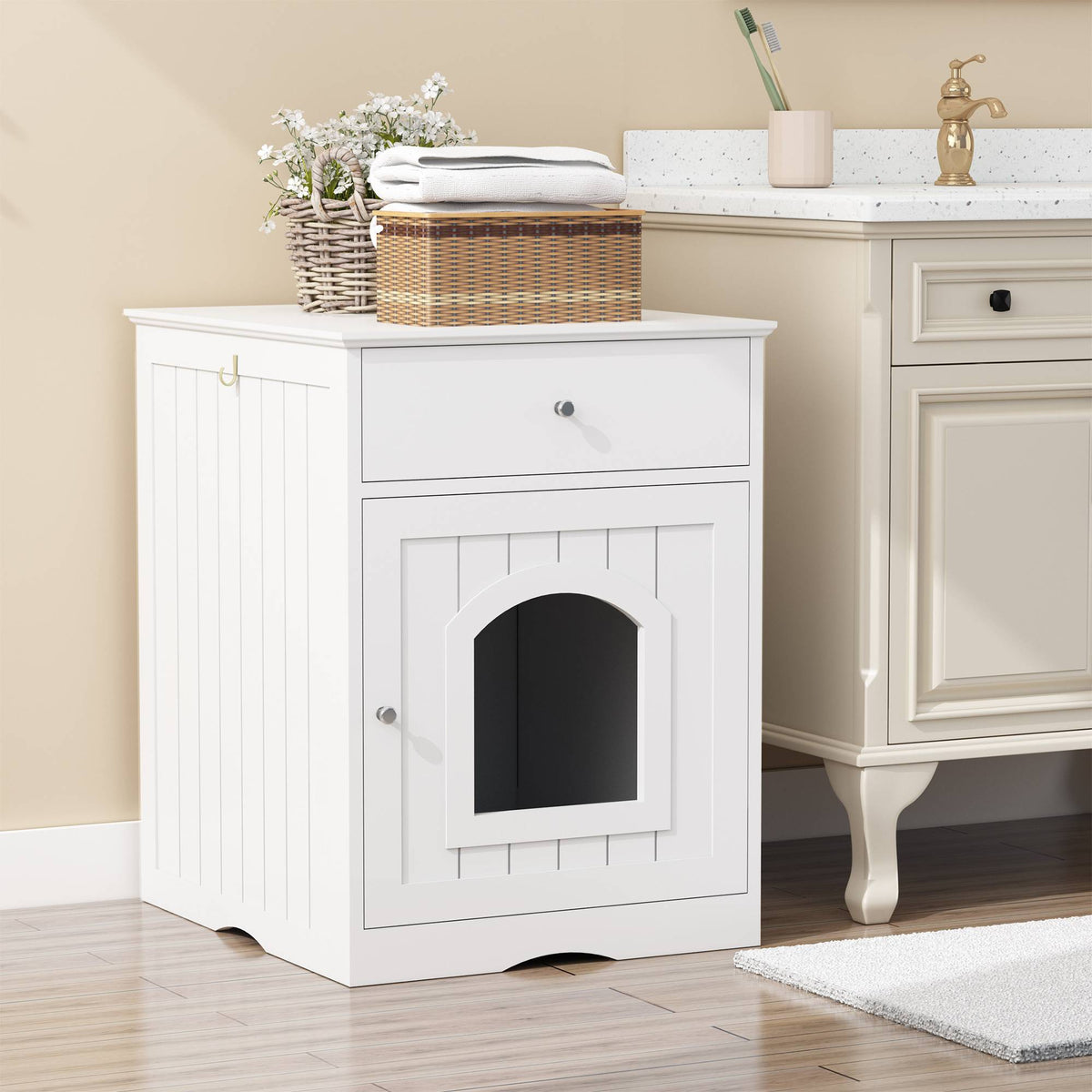 Litter Box Cabinet with Drawer